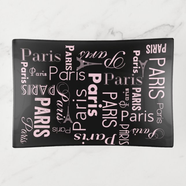 Paris  pink, and black paris theme trinket tray (Front)