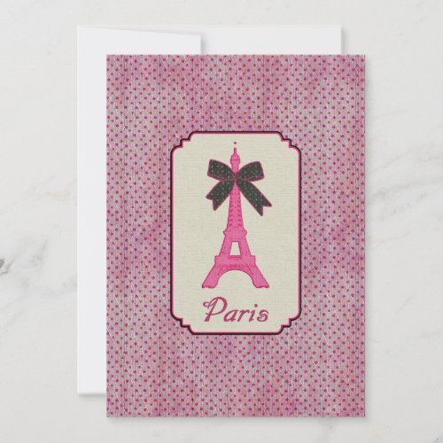 Paris Pink and Black Polka Dot Eiffel Tower &amp; Bow Custom Announcements
