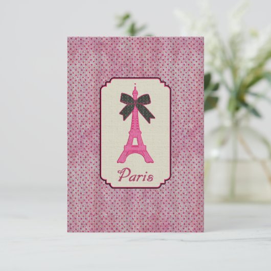Paris Pink and Black Polka Dot Eiffel Tower & Bow (Standing Front)