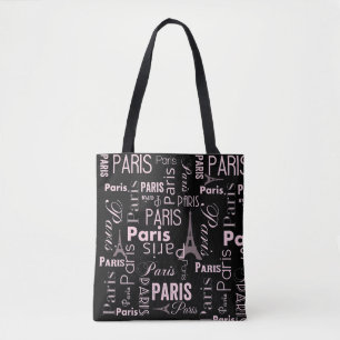 Paris pink, and black  tote bag