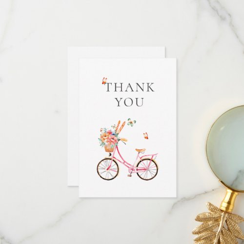 Paris Pink Bicycle Watercolor  Favor Bag Thank You Card