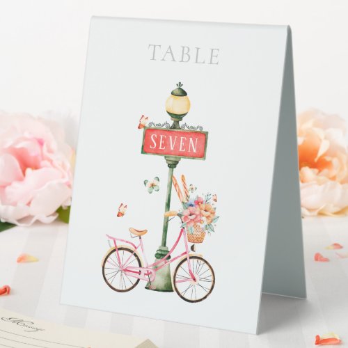 Paris Pink Bicycle Watercolor  Table Tent Sign