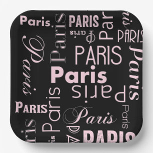 Paris pink, & black paris theme paper plates
