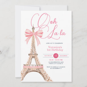 Paris Pink Bow Birthday Party Invitation
