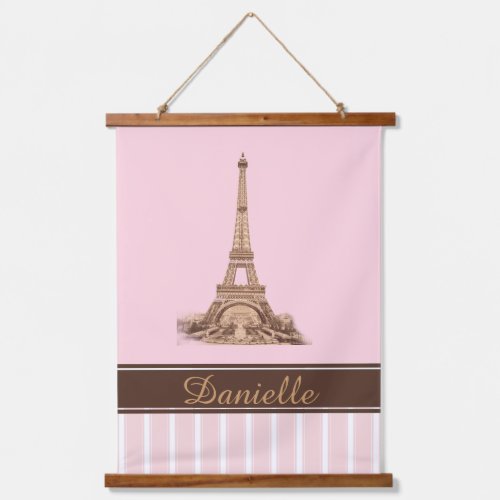Paris Pink Brown Personalized Wall Hanging Hanging Tapestry