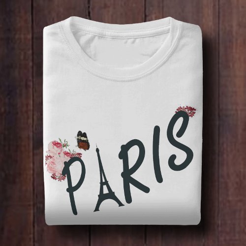 Paris pink daisy flower and butterfly T_Shirt