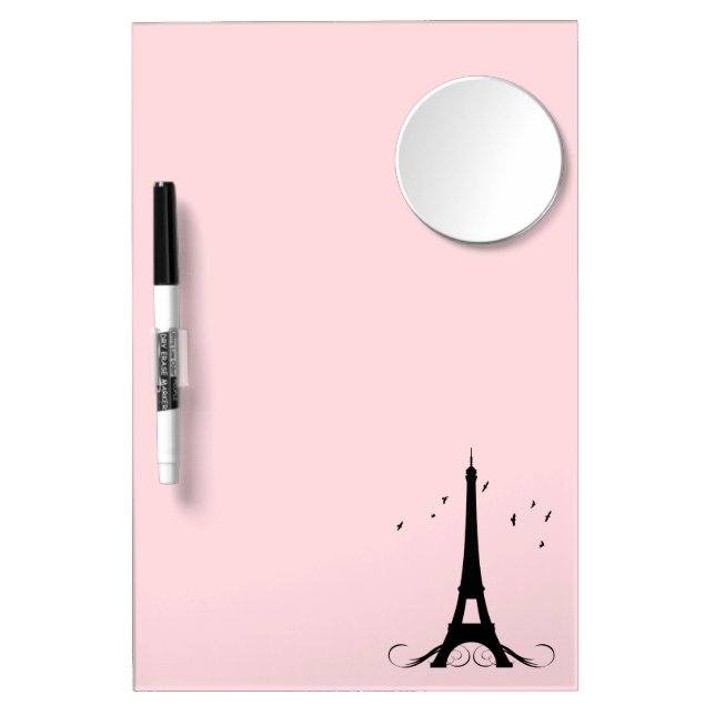 Paris Pink Eiffel Tower Dry Erase Board With Mirror (Front)