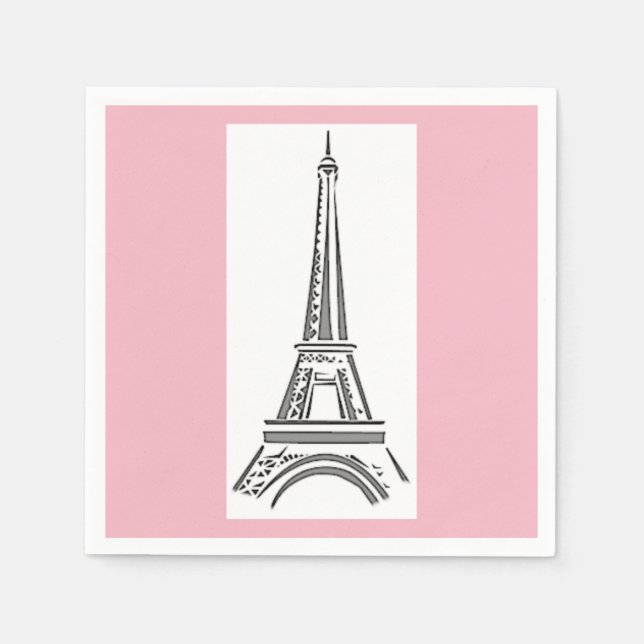 Paris Pink Eiffel Tower Theme Paper Napkins (Front)