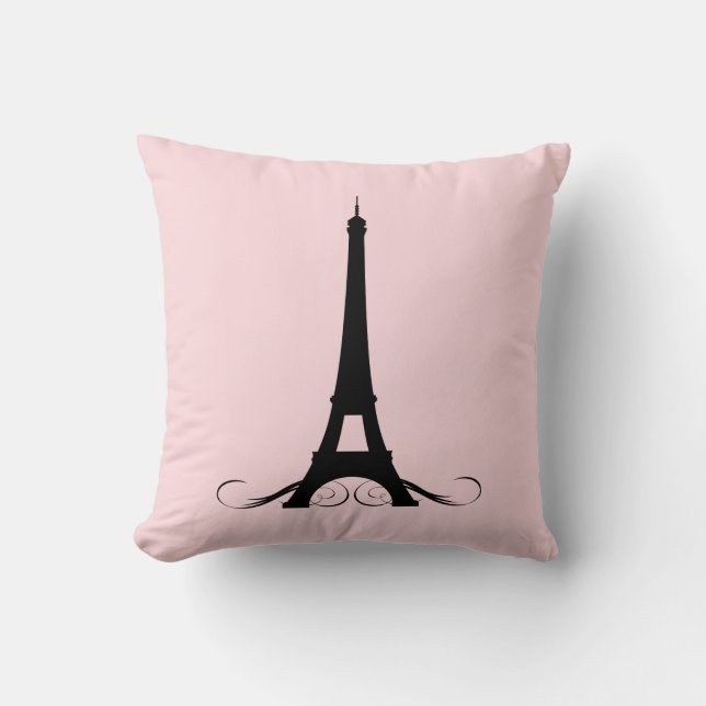 Paris Pink Eiffel Tower Throw Pillow (Front)