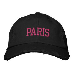 PARIS Pink Embroidery Black Vintage Style Embroidered Baseball Cap