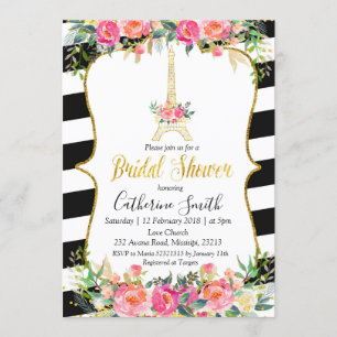 Paris Pink Floral Romantic Bridal Shower Invitation