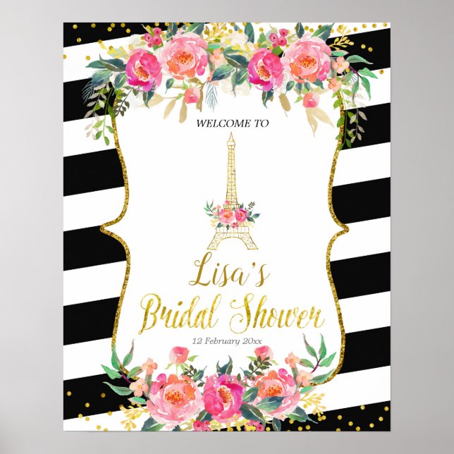 Paris pink floral romantic welcome sign (Front)