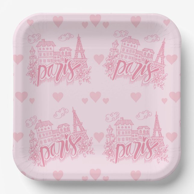 Paris Pink Paper Plates (Front)