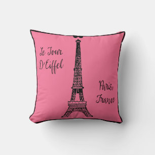 Paris Pink Pillow with Eiffel Tower