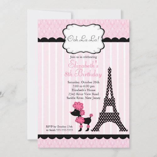 Paris Pink Poodle Birthday Party Invitations