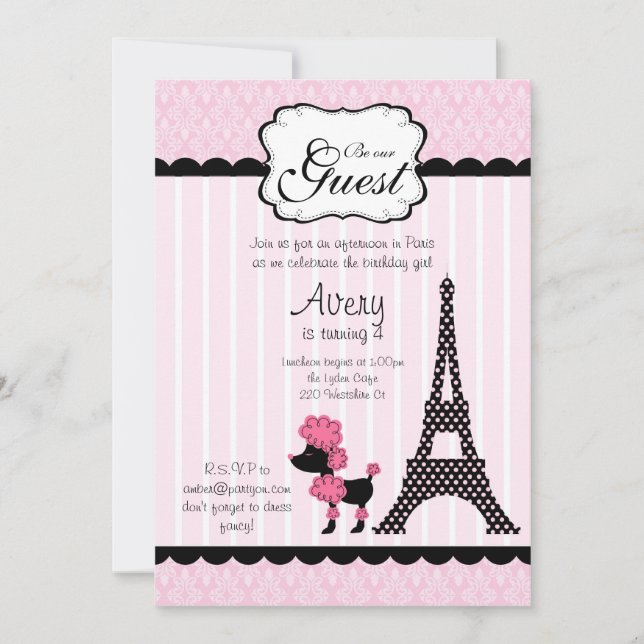 Paris Pink Poodle Eiffle Tower tea party bridal Invitation (Front)