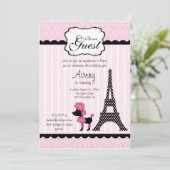 Paris Pink Poodle Eiffle Tower tea party bridal Invitation (Standing Front)