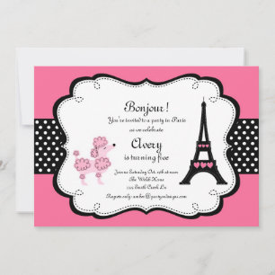 Paris Pink Poodle Eiffle Tower tea party bridal Invitation