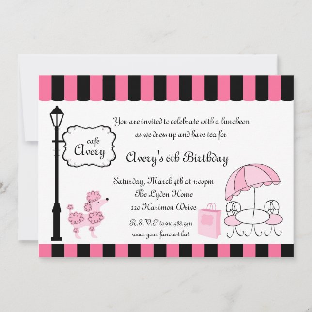 Paris Pink Poodle Eiffle Tower tea party bridal Invitation (Front)