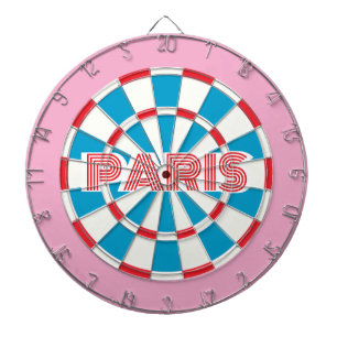 PARIS Pink Red White and Blue editable text Retro Dart Board