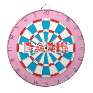 PARIS Pink Red White and Blue editable text Retro Dart Board