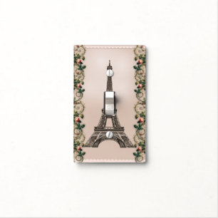 Paris Pink Rose Vines Eiffel Tower Shabby Chic Light Switch Cover