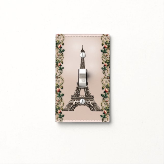 Paris Pink Rose Vines Eiffel Tower Shabby Chic Light Switch Cover (In Situ)