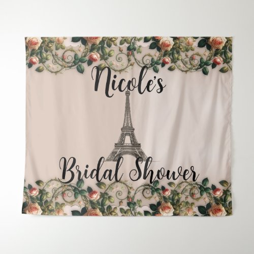 Paris Pink Rose Vines Eiffel Tower Shabby Chic Tapestry