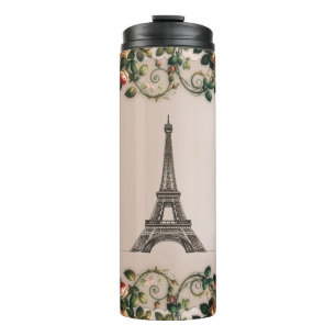 Paris Pink Rose Vines Eiffel Tower Shabby Chic Thermal Tumbler