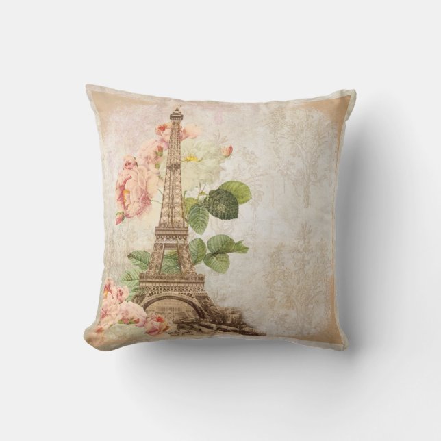 Paris Pink Rose Vintage Romantic Pillow (Front)
