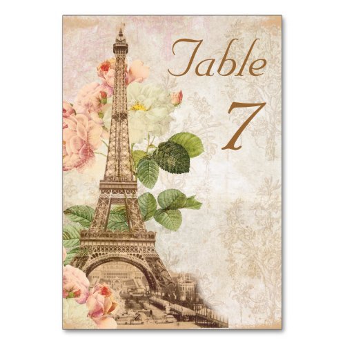 Paris Pink Rose Vintage Romantic Table Card