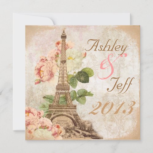 Paris Pink Rose Vintage Romantic Wedding Invite