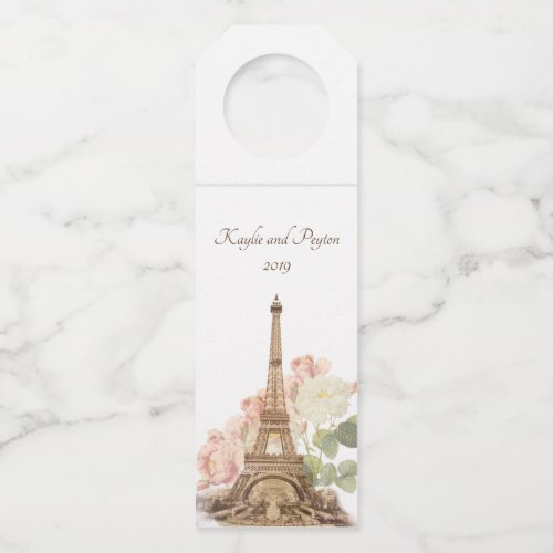 Paris Pink Rose Vintage Romantic Wedding Wine Tag