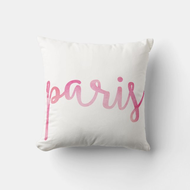 Paris - pink watercolor modern throw pillow (Front)