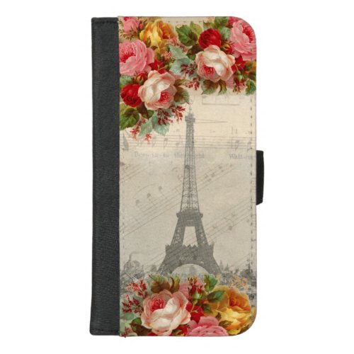 Paris Pink Yellow Roses Vintage Music Wallet Case