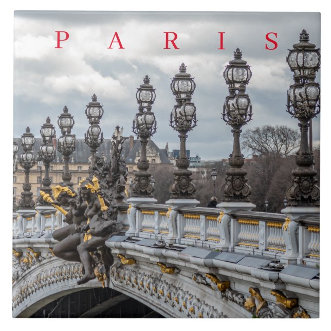 Paris Pont Alexandre III lampposts ceramic tile (Front)