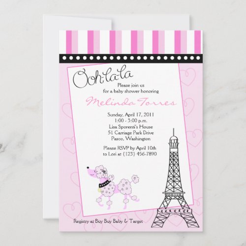 Paris Poodle 5x7 Pink Baby Shower Invitation