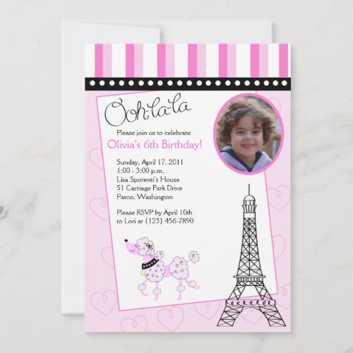 Paris Poodle 5x7 Pink Birthday Invitation