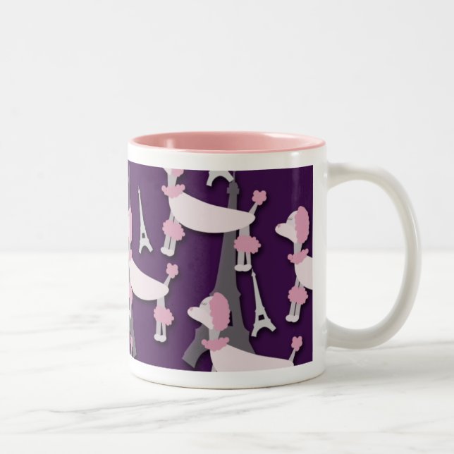Paris Poodle Puppy Pattern Retro Art Design Two-Tone Coffee Mug (Right)