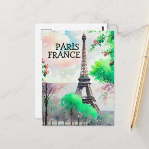 Paris postcard, art print, watercolor, Travel jour Postcard