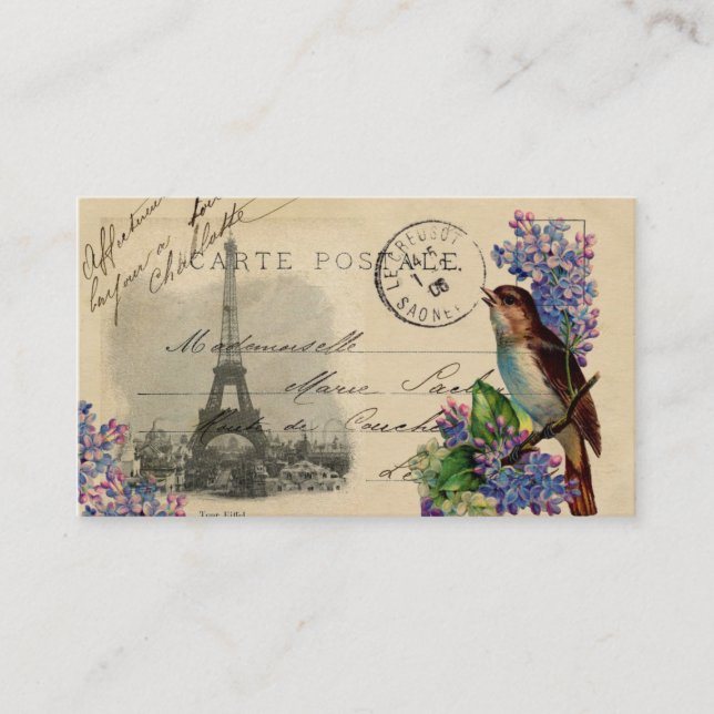 Paris Postcard Bird on Lilacs Business Card (Front)