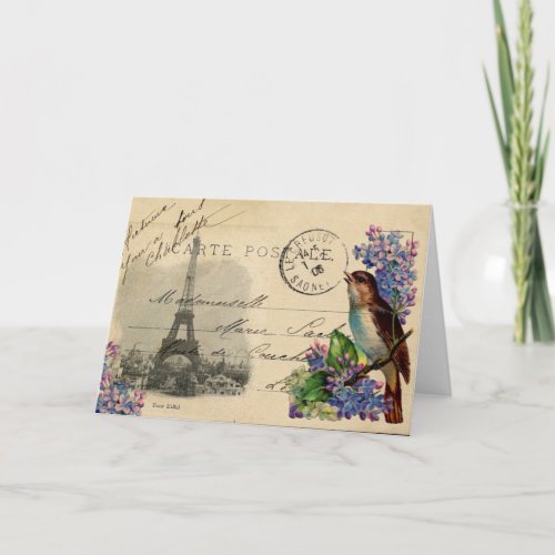 Paris Postcard Bird on Lilacs Card