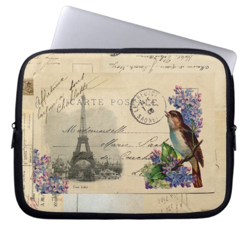 Paris Postcard Bird on Lilacs Laptop Sleeve