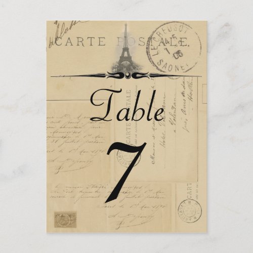 Paris Postcard Table Number