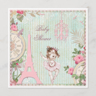 Paris Princess Ballerina Shabby Chic Baby Shower Invitation