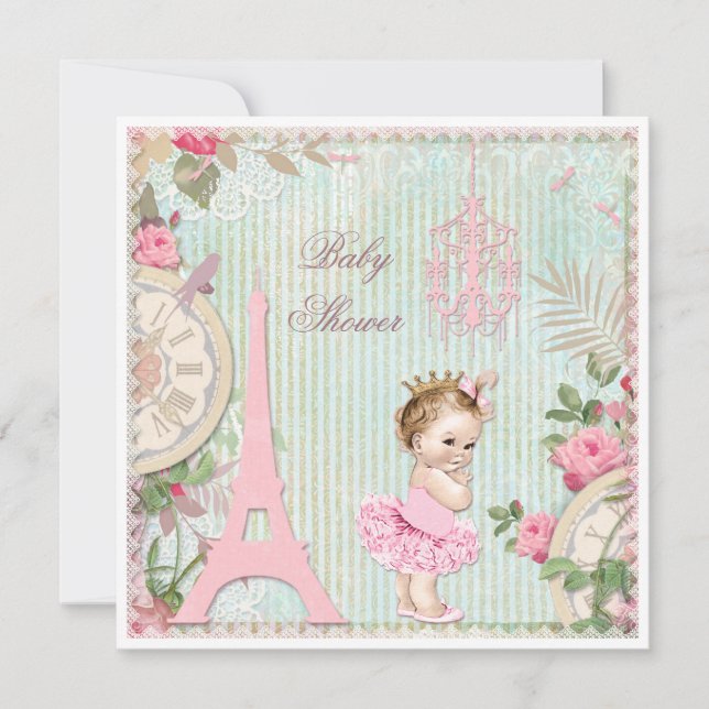 Paris Princess in Tutu Shabby Chic Baby Shower Invitation (Front)