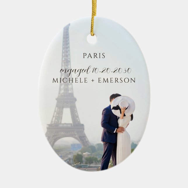 Paris Proposal Engagement Photo keepsake Ceramic Ornament (Front)