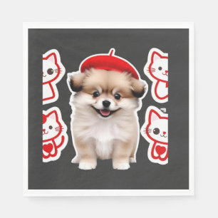 Paris Pup & Kitty Crew � Cute Beret Dog and Cat Napkins