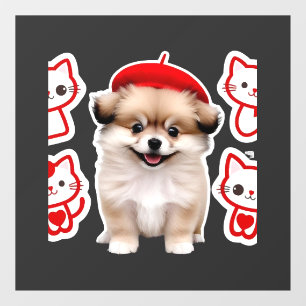 Paris Pup & Kitty Crew � Cute Beret Dog and Cat Window Cling