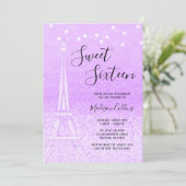 Paris Purple Glitter Lights Sweet 16 Invitation (Standing Front)